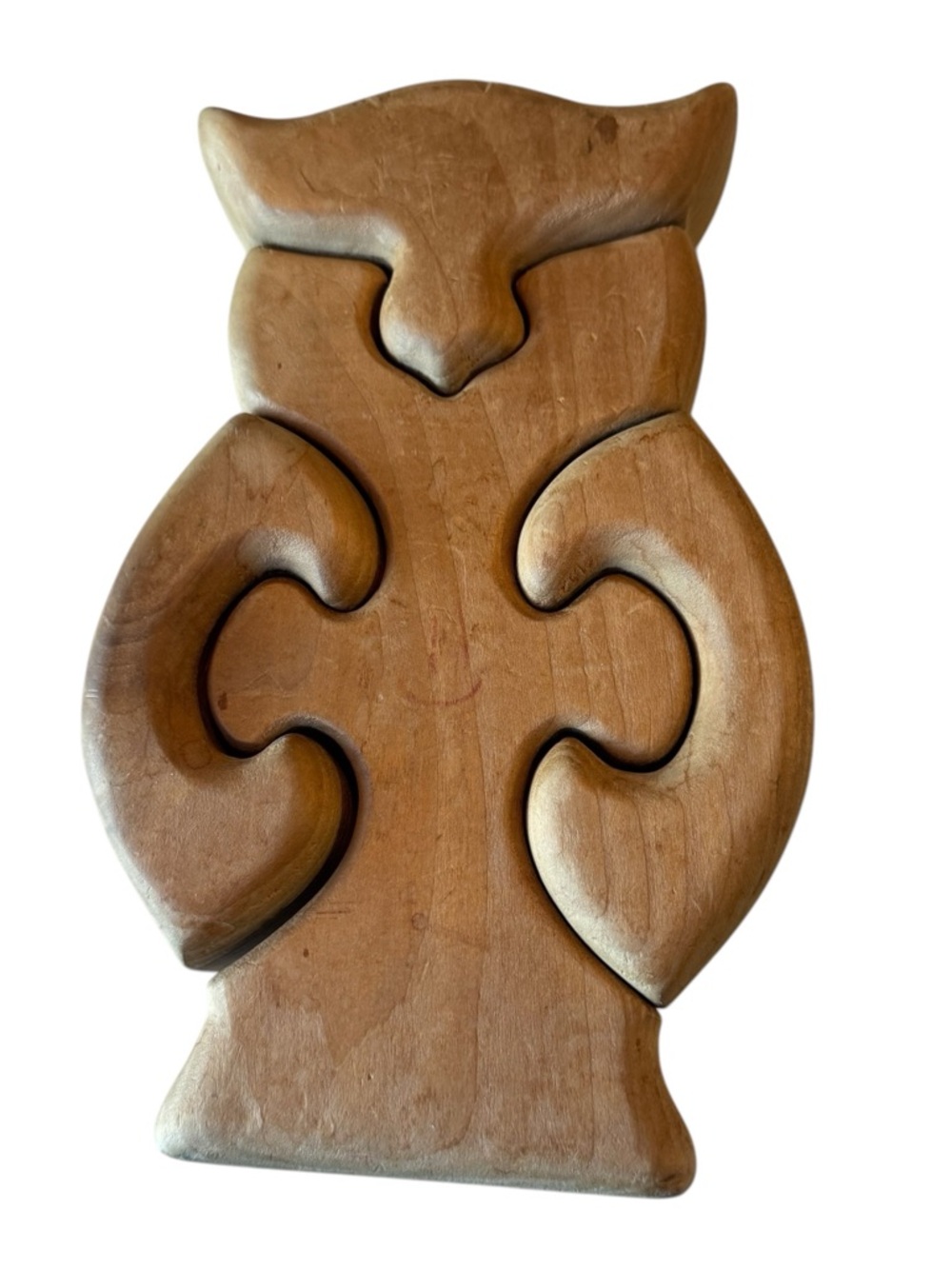 Vintage 70s Carved Wooden Owl Thick Brown Puzzle Table Accent - Picture 2 of 5